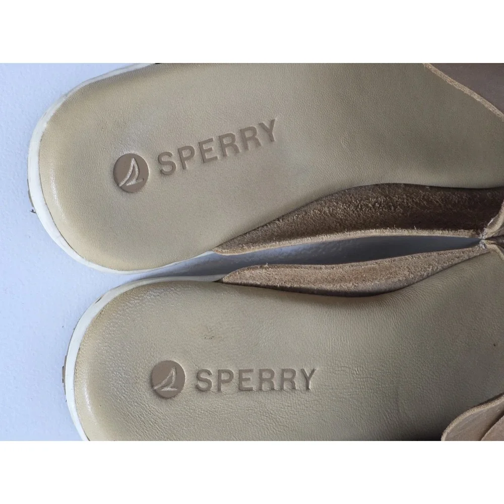 Sperry Womens 8 Mulefish Slip On Tan Leather Boat Mule Flat Shoes Casual